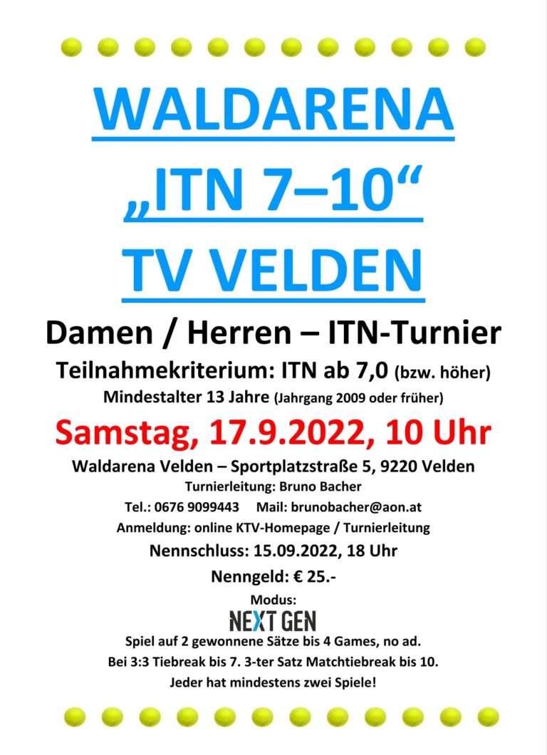 Waldarena „ITN 7–10“ TV Velden Tennisturnier am 17.09.2022